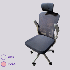 Silla ergonómica con cabecera (gris, rosa)